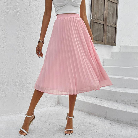 Fashion Skirt Solid Color Chiffon Pleated Skirt - 808Lush