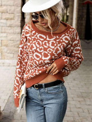 Ladies Casual Fashion Jacquard Long Sleeve Leopard Sweater - 808Lush