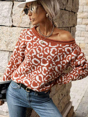 Ladies Casual Fashion Jacquard Long Sleeve Leopard Sweater - 808Lush