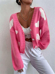 Loose V-neck cloud drop shoulder knitted cardigan three-button sweater short coat - 808Lush