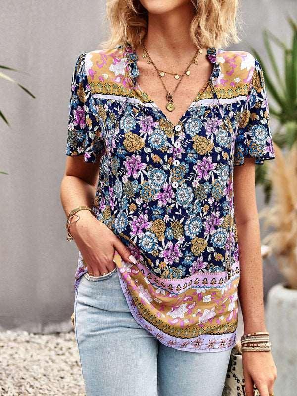 Ladies Casual Bohemian Printed Shirt Top - 808Lush