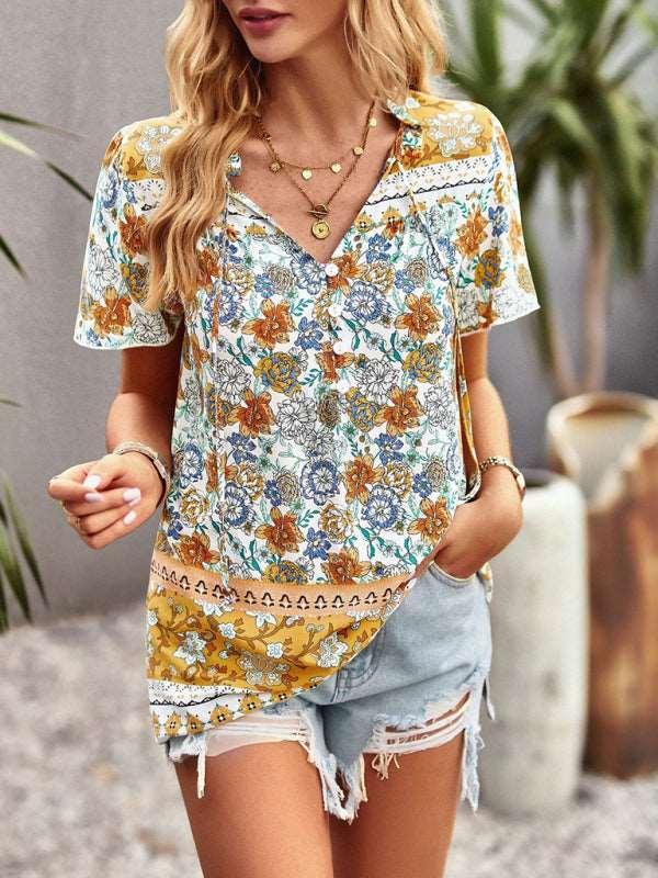 Ladies Casual Bohemian Printed Shirt Top - 808Lush