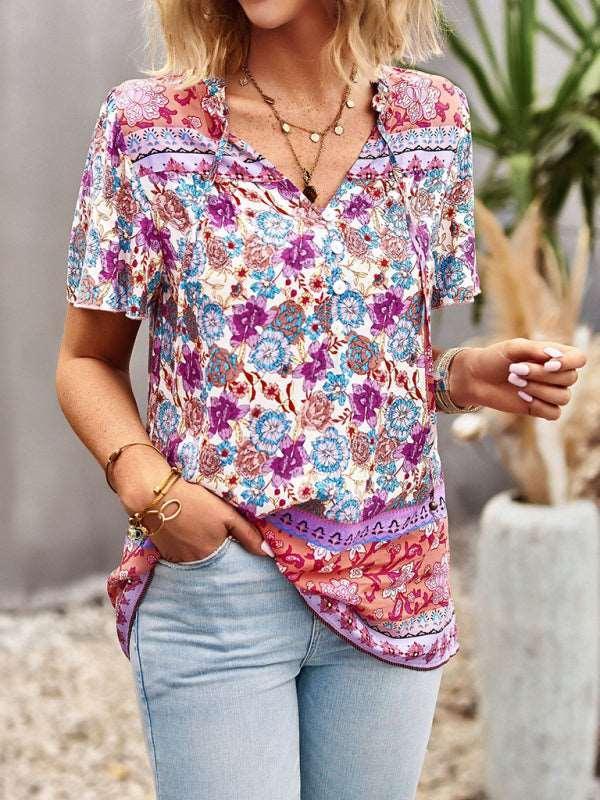 Ladies Casual Bohemian Printed Shirt Top - 808Lush