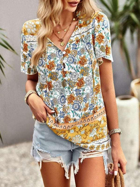 Ladies Casual Bohemian Printed Shirt Top - 808Lush