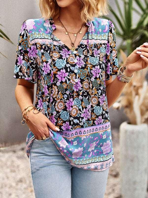 Ladies Casual Bohemian Printed Shirt Top - 808Lush