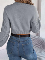 casual solid color twist long-sleeved pullover navel-baring sweater - 808Lush