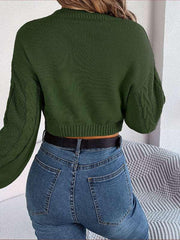 casual solid color twist long-sleeved pullover navel-baring sweater - 808Lush