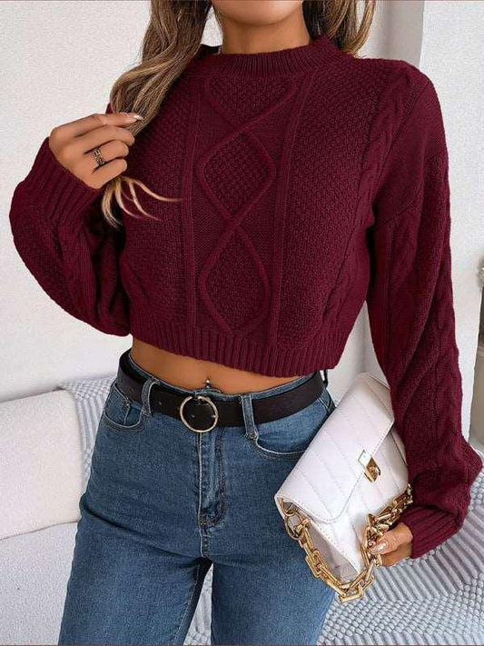 casual solid color twist long-sleeved pullover navel-baring sweater - 808Lush