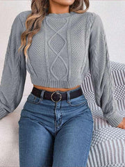 casual solid color twist long-sleeved pullover navel-baring sweater - 808Lush