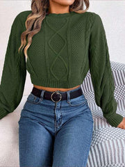 casual solid color twist long-sleeved pullover navel-baring sweater - 808Lush