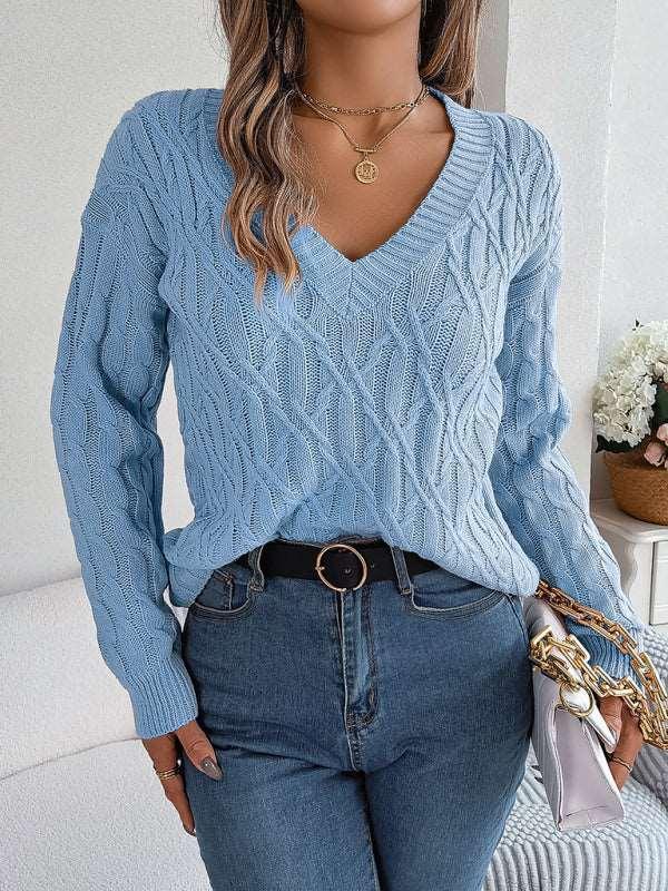 twist long-sleeved V-neck sweater - 808Lush