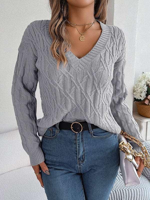 twist long-sleeved V-neck sweater - 808Lush