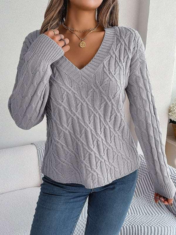 twist long-sleeved V-neck sweater - 808Lush