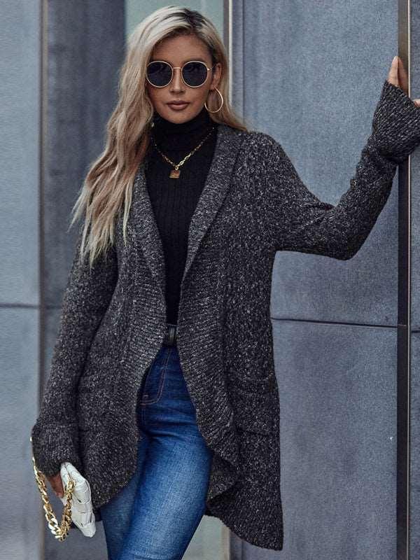 elegant long-sleeved ruffled lapel loose cardigan sweater jacket - 808Lush