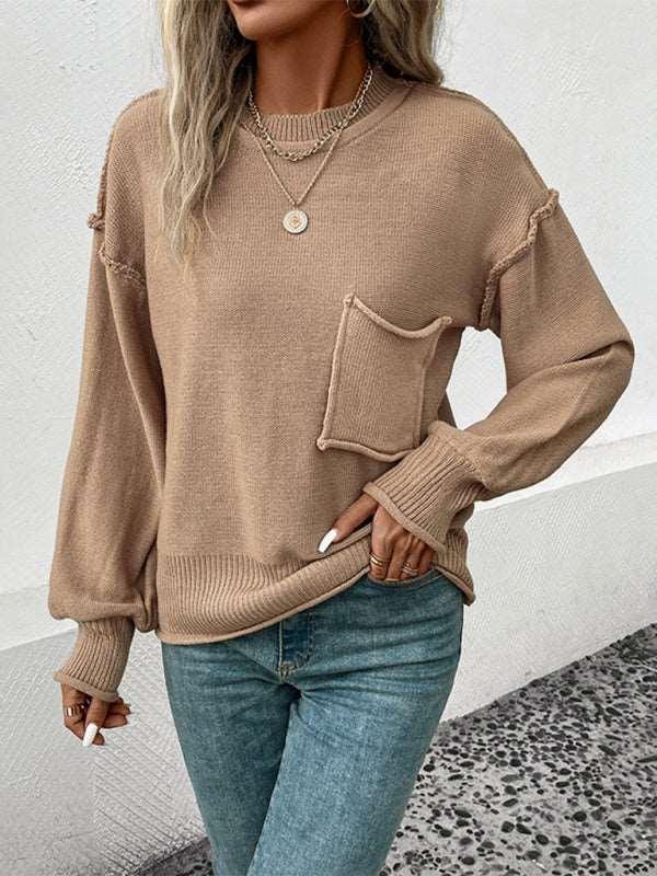 long sleeve solid color autumn sweater - 808Lush