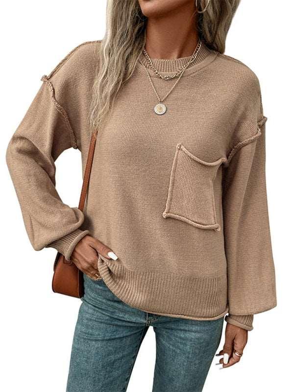 long sleeve solid color autumn sweater - 808Lush