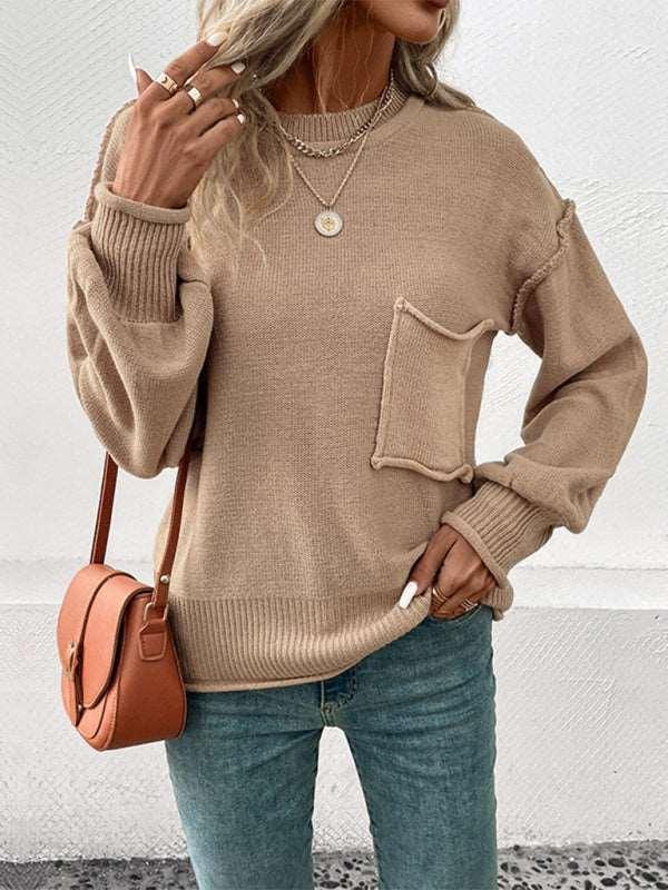 long sleeve solid color autumn sweater - 808Lush