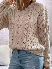 lazy style knitted sweater design hollow V-neck versatile top - 808Lush