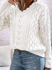 lazy style knitted sweater design hollow V-neck versatile top - 808Lush