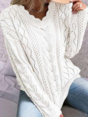 lazy style knitted sweater design hollow V-neck versatile top - 808Lush