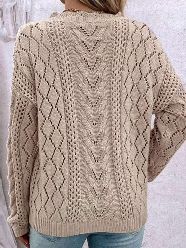 lazy style knitted sweater design hollow V-neck versatile top - 808Lush