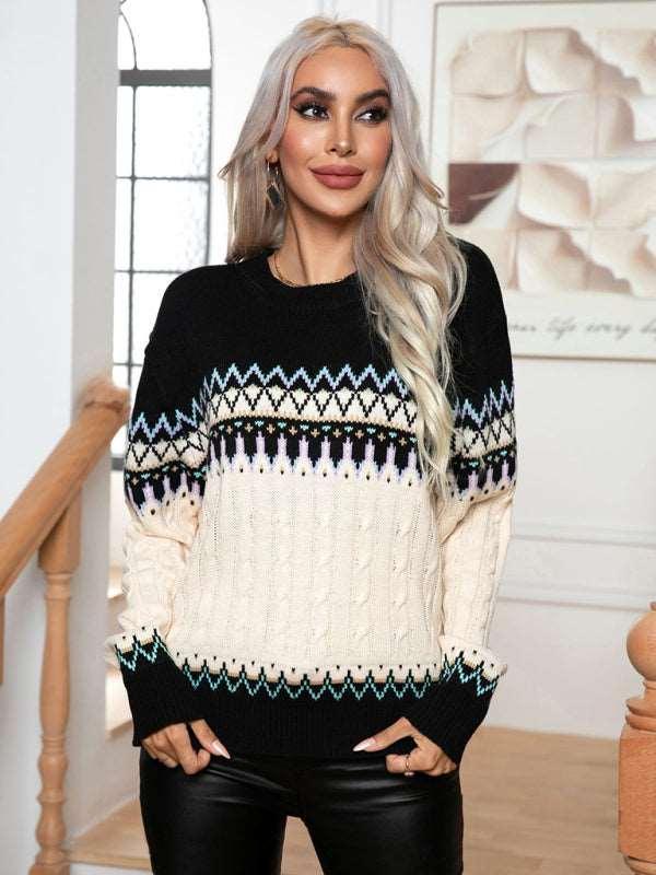 putti cable twist retro long-sleeved knitted pullover sweater - 808Lush