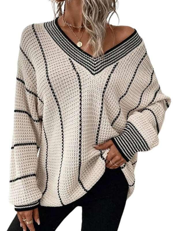 top vertical pattern casual loose sweater - 808Lush