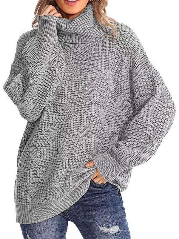 thick line long sleeve solid color pullover turtleneck sweater - 808Lush