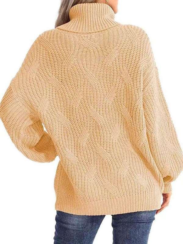 thick line long sleeve solid color pullover turtleneck sweater - 808Lush