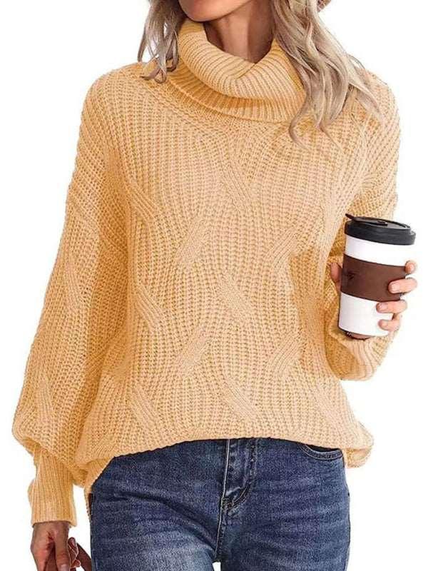 thick line long sleeve solid color pullover turtleneck sweater - 808Lush