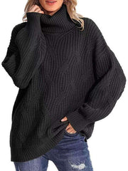 thick line long sleeve solid color pullover turtleneck sweater - 808Lush