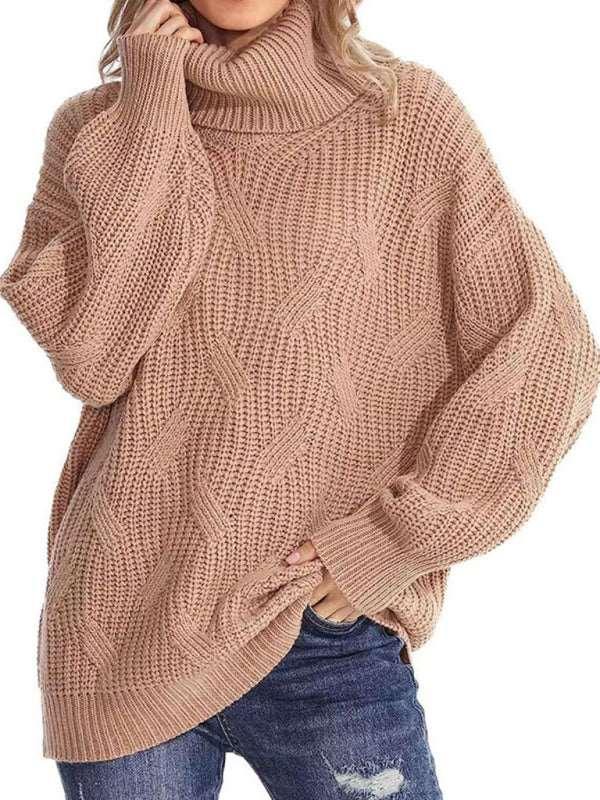 thick line long sleeve solid color pullover turtleneck sweater - 808Lush