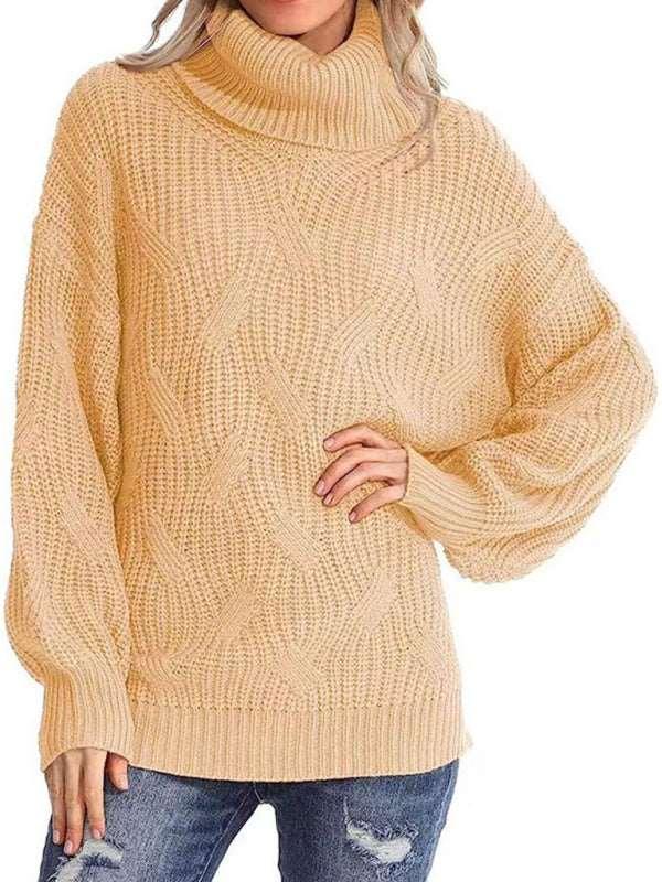 thick line long sleeve solid color pullover turtleneck sweater - 808Lush