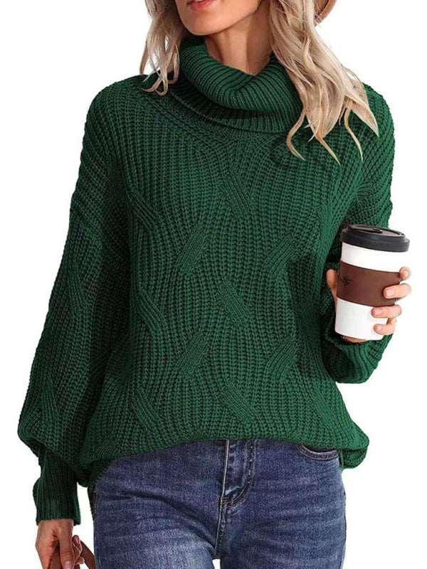 thick line long sleeve solid color pullover turtleneck sweater - 808Lush