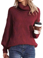 thick line long sleeve solid color pullover turtleneck sweater - 808Lush