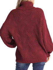 thick line long sleeve solid color pullover turtleneck sweater - 808Lush