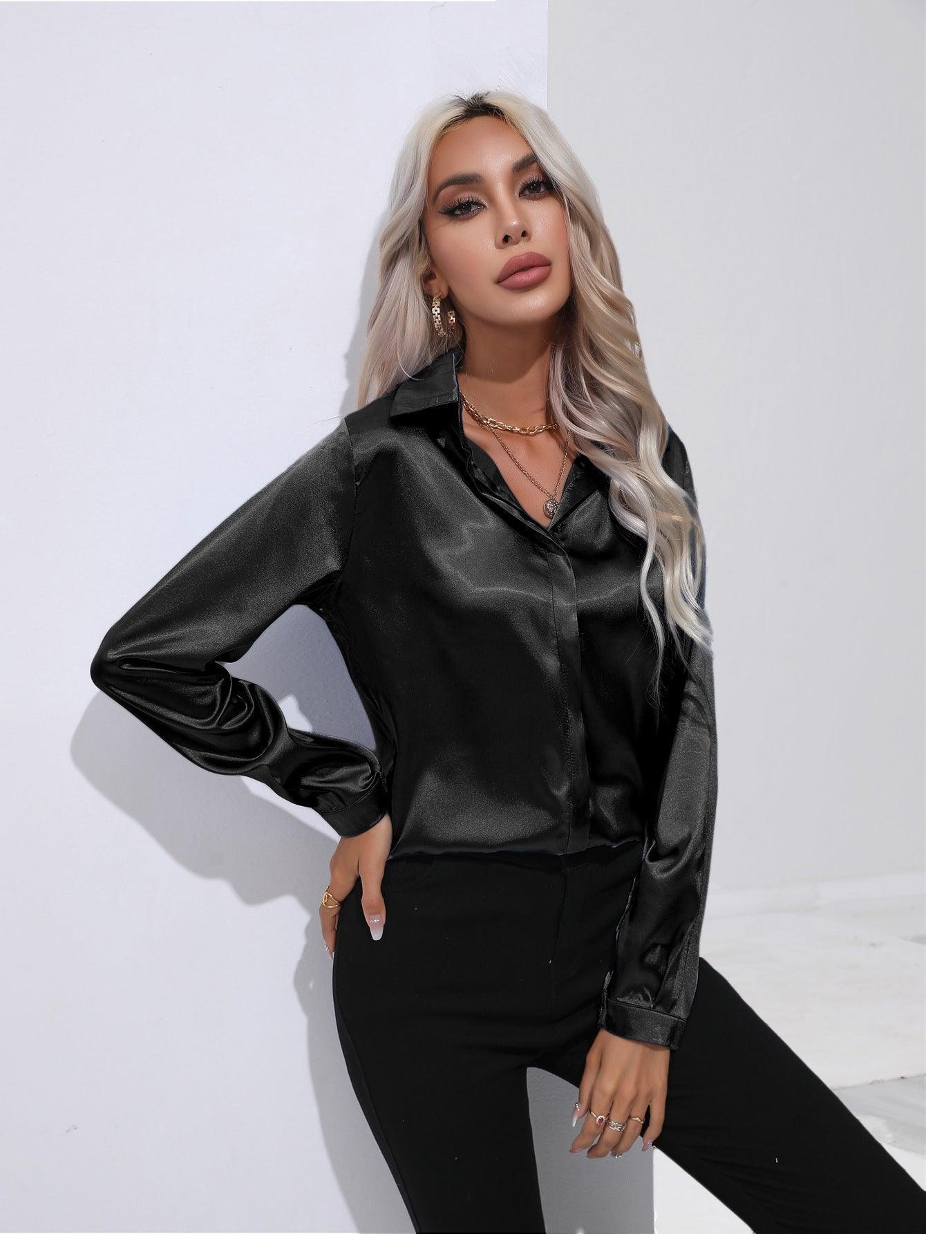 Satin Shirt Long Sleeve Formal Shirt - 808Lush