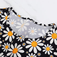 Floral Dress Flying Sleeve round Neck Little Daisy Printed Midi Dress