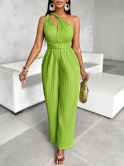 Sexy Wind Diagonal Collar Fitted Waist Jumpsuit