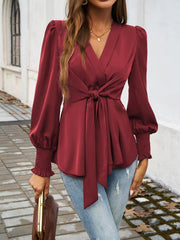 Women Casual V neck Long Sleeved Top