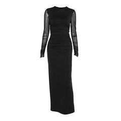 Long Socialite Elegant Slim Fit Mesh Sleeves Maxi Dress