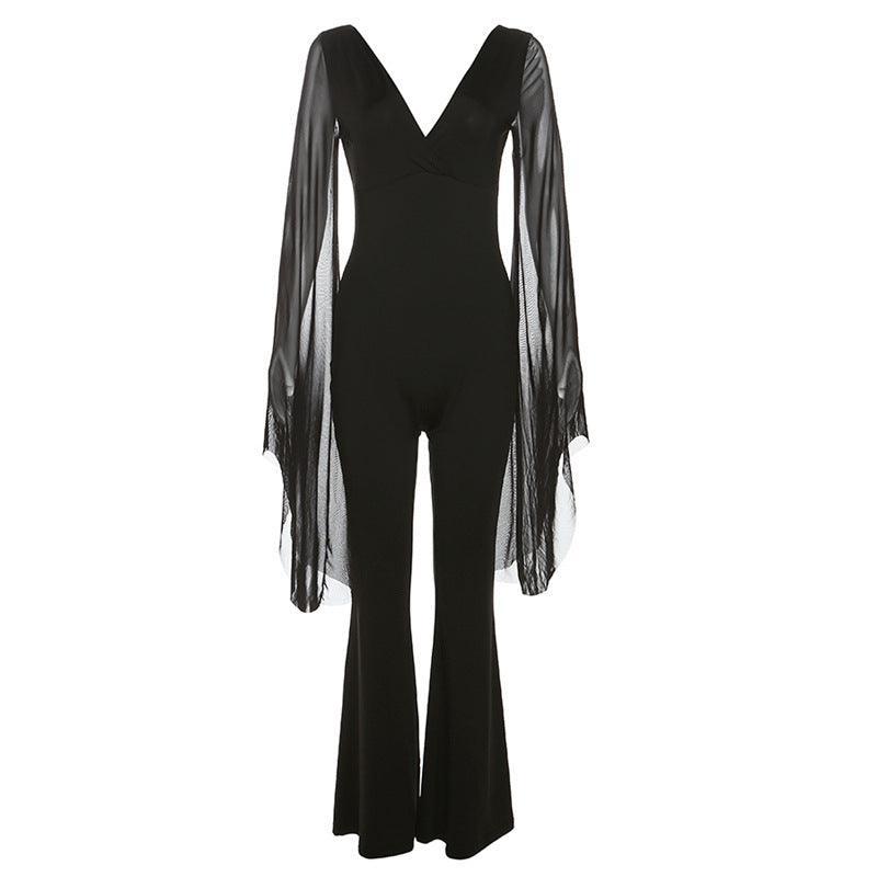 Women Sexy V neck Low Cut Backless Jumpsuit - 808Lush