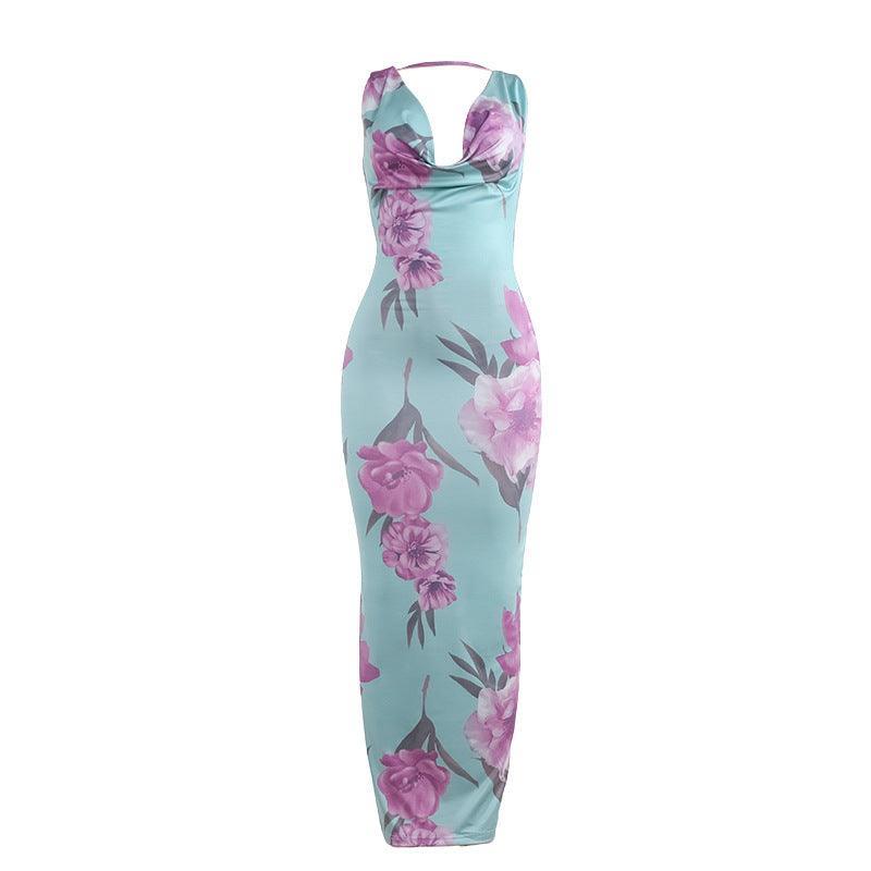 Floral Maxi Dress Printed Collar Vest Dress - 808Lush