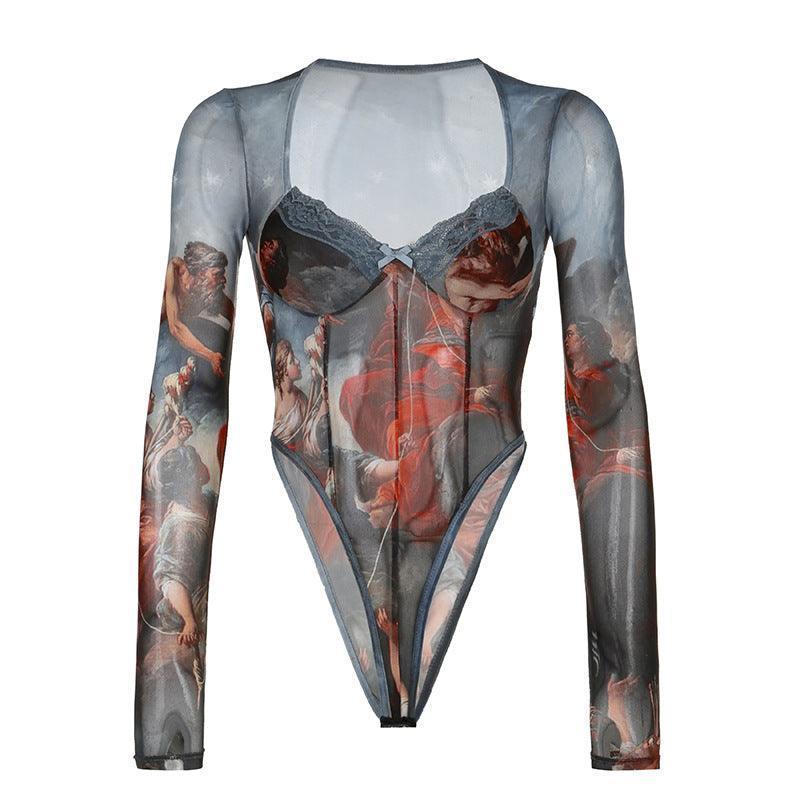 Sexy women bodysuit Mesh See through Long Sleeve - 808Lush