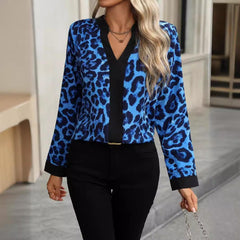 V Neck Leopard Print Women Shirt