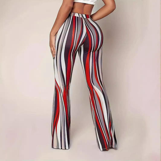 Wave Digital Printed Tight Bell Bottom Women Pants