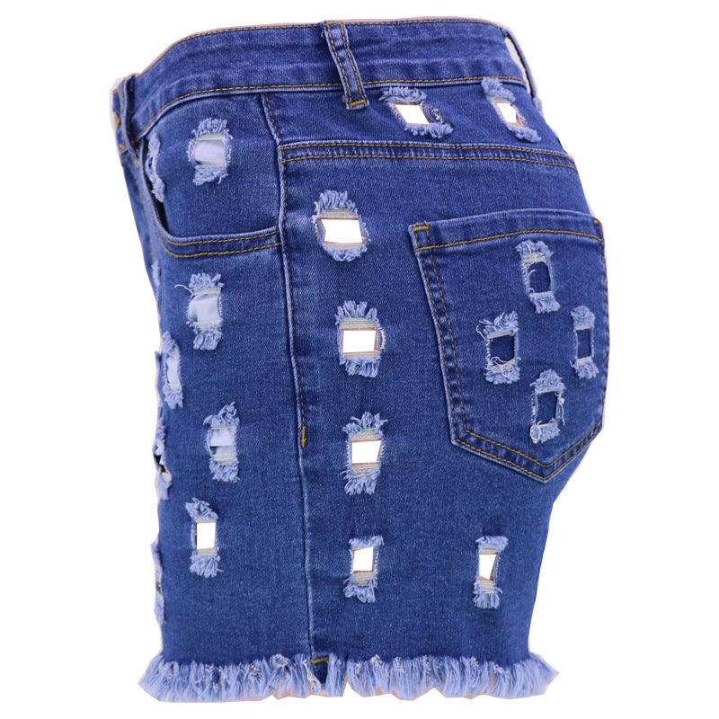 Ripped High Waist Stretch Denim Shorts - 808Lush