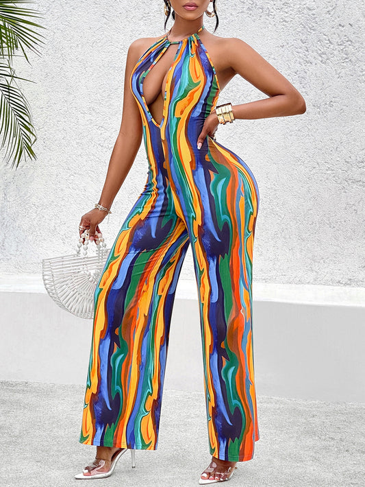 Sleeveless Sexy Wide Leg Printing Jumpsuit