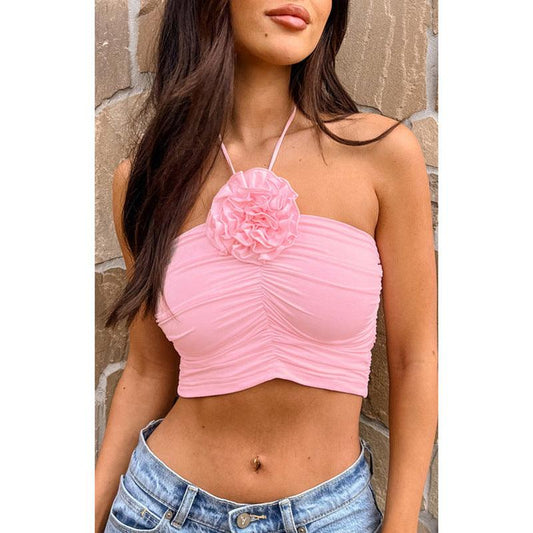 Sexy Women Three Dimensional Floral Pleated Cropped Top - 808Lush