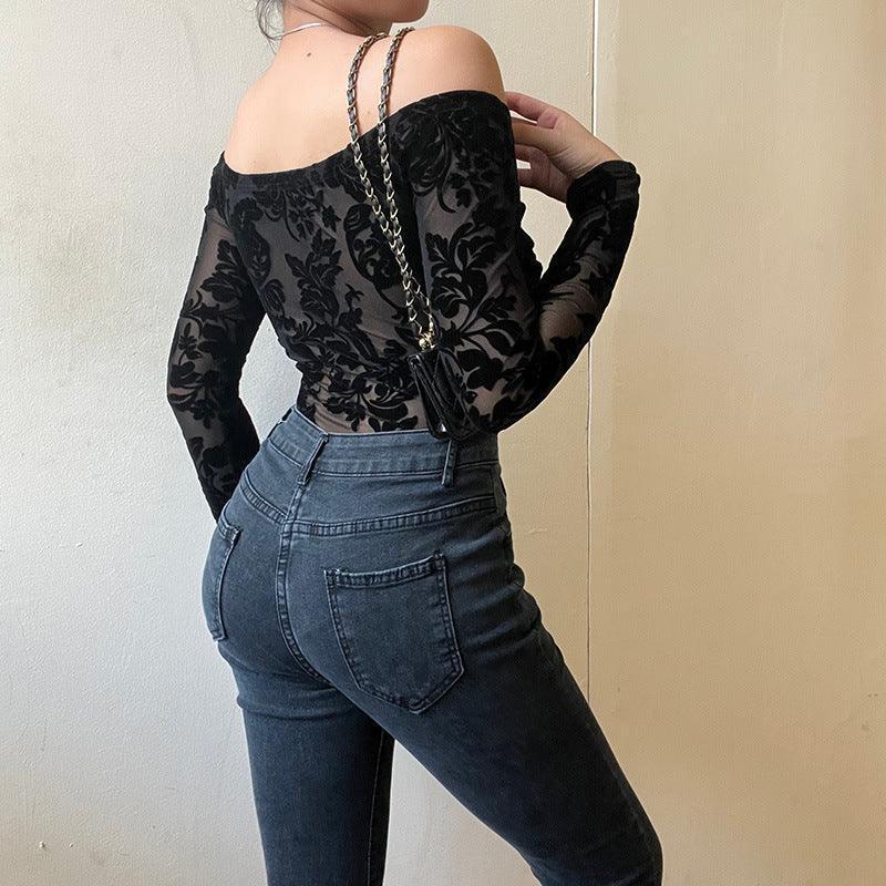 women bodysuit Lace Off Shoulder Long Sleeved - 808Lush